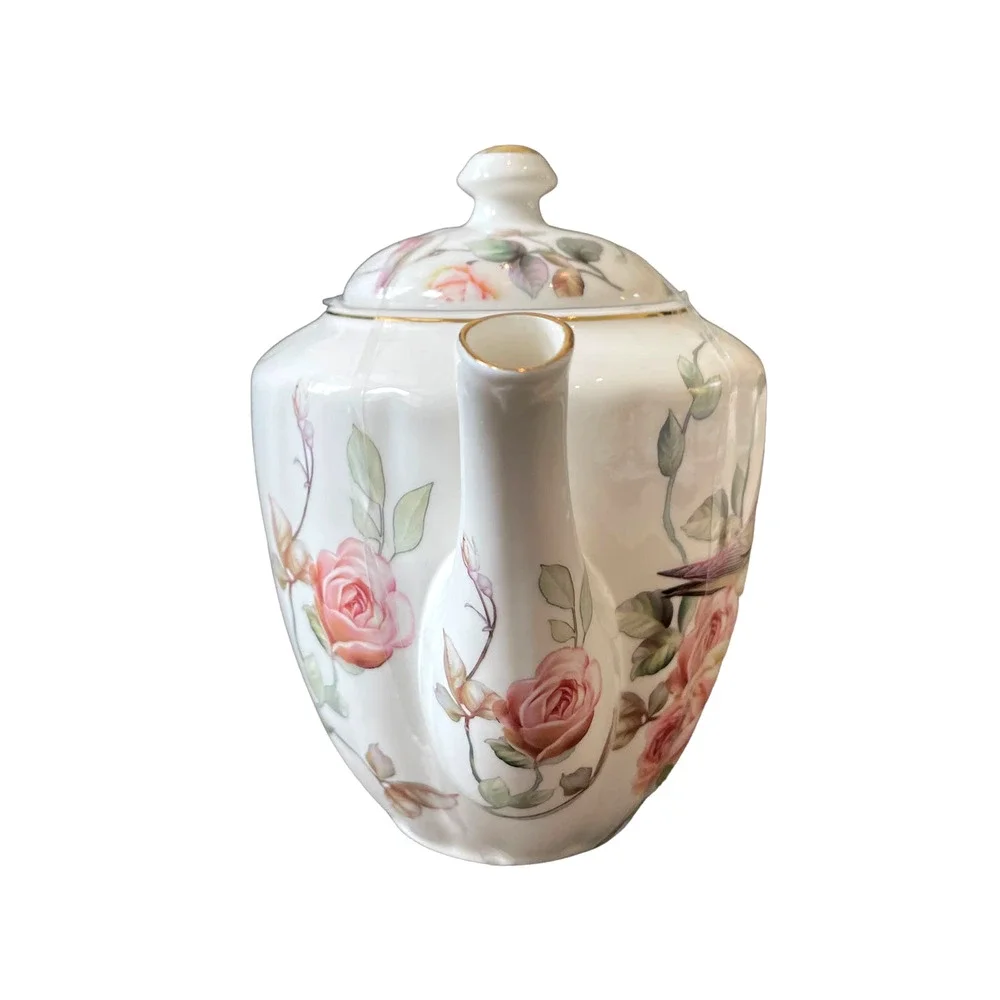 Grace Teaware Fine Porcelain Teapot Very Elegant Floral & Birds 7.5